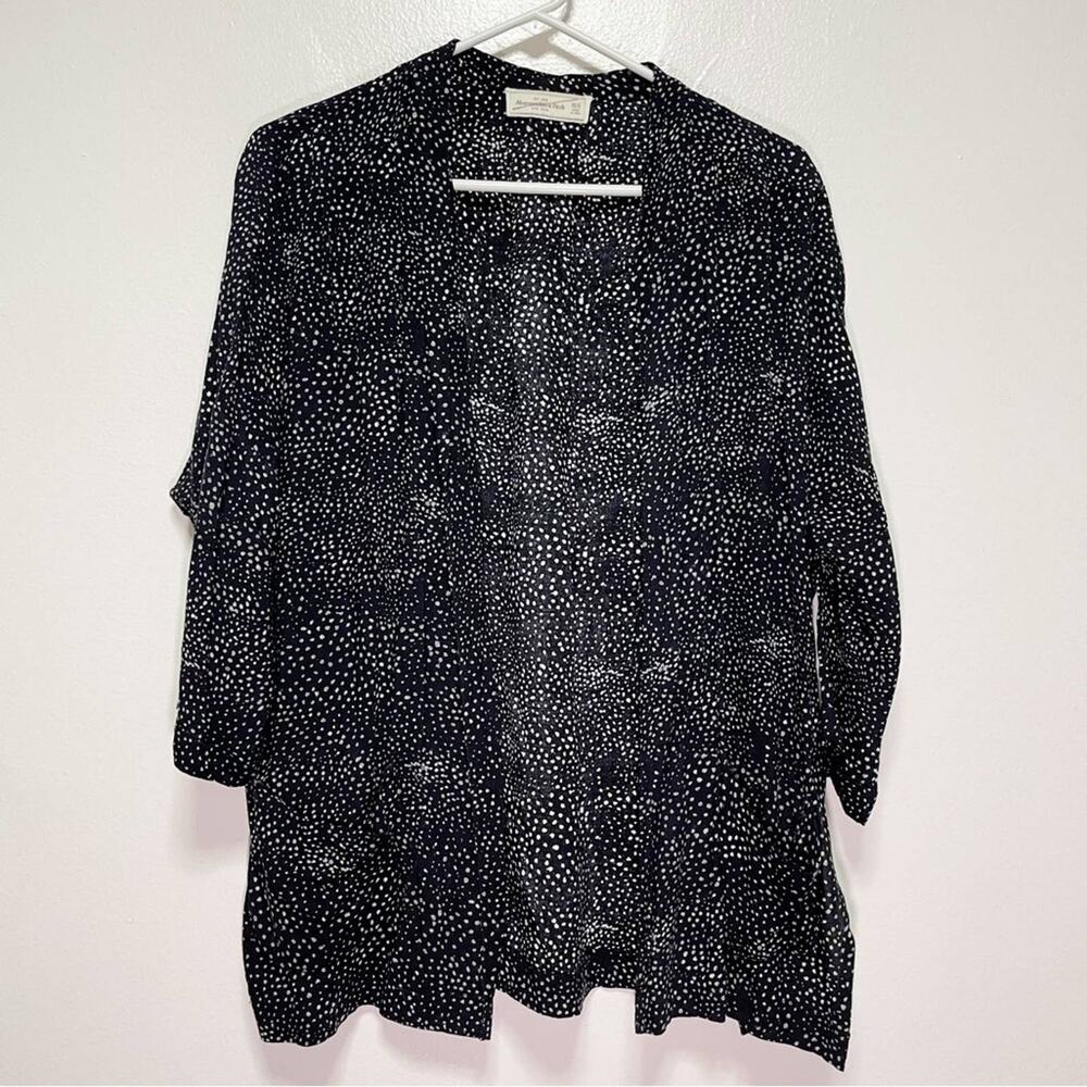Abercrombie & Fitch Black & White Spotted 3/4 Sleeve Blazer With Pocket